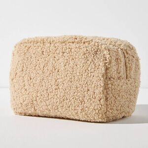 Anthropologie Sherpa Tan Cosmetic Loaf Bag